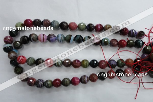 CAG3304 15.5 inches 12mm faceted round colorfull line agate beads