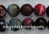 CAG3305 15.5 inches 14mm faceted round colorfull line agate beads