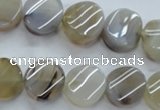 CAG3314 15.5 inches 14mm twisted coin natural grey agate beads