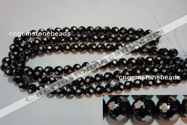 CAG3352 15.5 inches 8mm carved round black agate beads wholesale