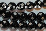 CAG3353 15.5 inches 10mm carved round black agate beads wholesale