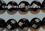 CAG3355 15.5 inches 14mm carved round black agate beads wholesale