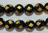 CAG3363 15.5 inches 10mm carved round black agate beads wholesale