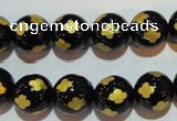 CAG3364 15.5 inches 12mm carved round black agate beads wholesale