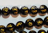 CAG3373 15.5 inches 10mm carved round black agate beads wholesale