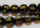 CAG3374 15.5 inches 12mm carved round black agate beads wholesale