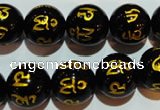 CAG3375 15.5 inches 14mm carved round black agate beads wholesale