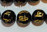 CAG3376 15.5 inches 16mm carved round black agate beads wholesale