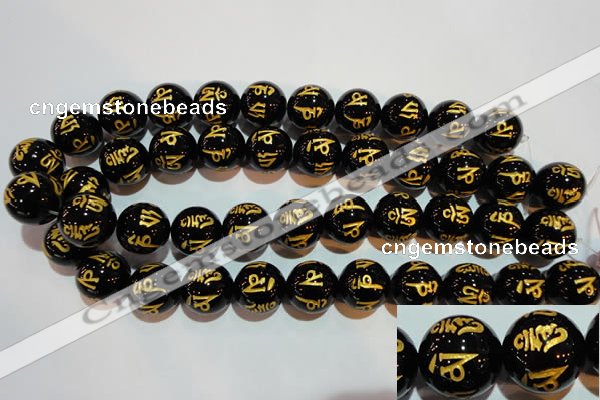 CAG3377 15.5 inches 18mm carved round black agate beads wholesale