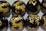 CAG3384 15.5 inches 18mm carved round black agate beads wholesale