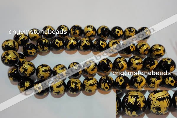 CAG3384 15.5 inches 18mm carved round black agate beads wholesale