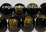 CAG3386 15.5 inches 12mm carved round black agate beads wholesale