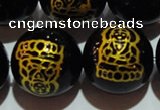 CAG3388 15.5 inches 16mm carved round black agate beads wholesale