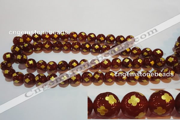 CAG3394 15.5 inches 8mm carved round red agate beads wholesale