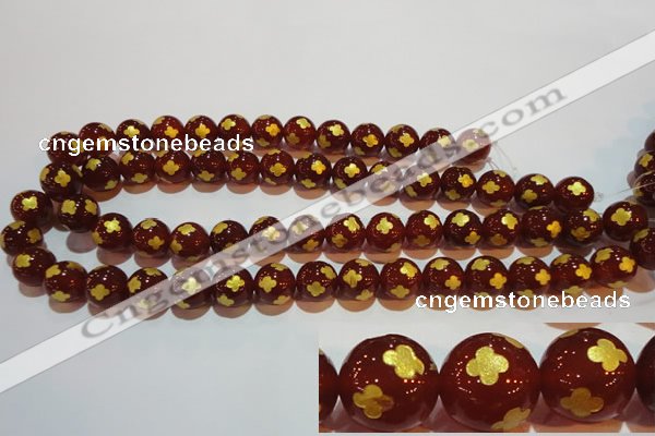 CAG3395 15.5 inches 10mm carved round red agate beads wholesale