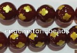 CAG3397 15.5 inches 14mm carved round red agate beads wholesale