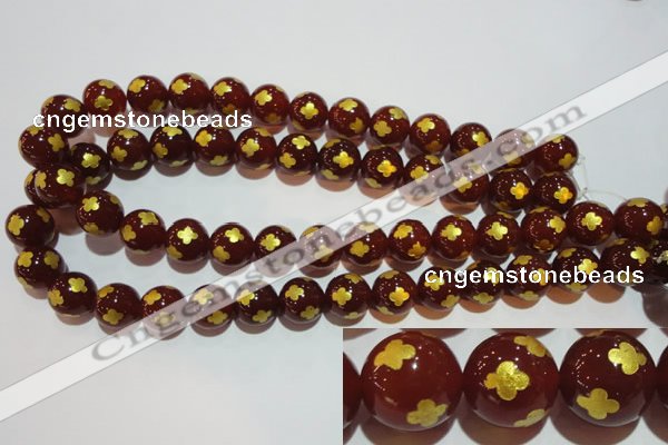 CAG3397 15.5 inches 14mm carved round red agate beads wholesale