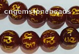 CAG3404 15.5 inches 14mm carved round red agate beads wholesale