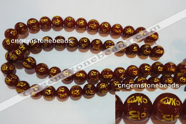 CAG3404 15.5 inches 14mm carved round red agate beads wholesale