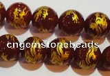 CAG3411 15.5 inches 14mm carved round red agate beads wholesale