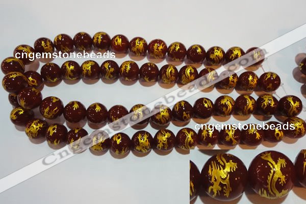 CAG3411 15.5 inches 14mm carved round red agate beads wholesale