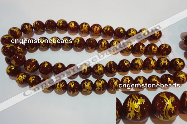 CAG3412 15.5 inches 16mm carved round red agate beads wholesale