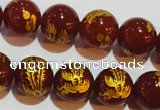 CAG3416 15.5 inches 14mm carved round red agate beads wholesale