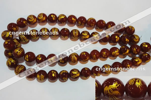 CAG3417 15.5 inches 16mm carved round red agate beads wholesale