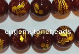 CAG3418 15.5 inches 18mm carved round red agate beads wholesale