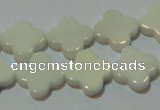 CAG3425 15.5 inches 14*14mm flower white agate gemstone beads