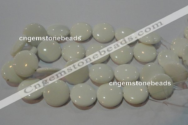 CAG3450 15.5 inches 30mm flat round white agate gemstone beads