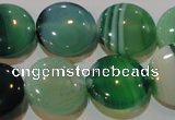 CAG3455 15.5 inches 18mm flat round green line agate beads