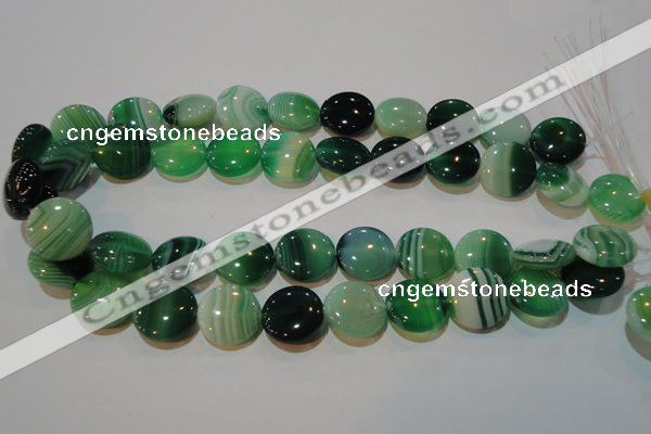 CAG3455 15.5 inches 18mm flat round green line agate beads