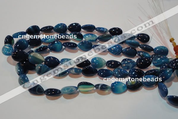 CAG3470 15.5 inches 13*18mm flat teardrop blue line agate beads