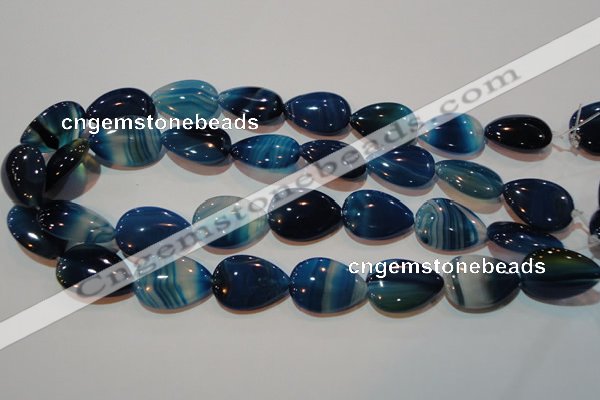 CAG3472 15.5 inches 18*25mm flat teardrop blue line agate beads