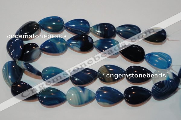 CAG3473 15.5 inches 20*30mm flat teardrop blue line agate beads