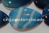 CAG3474 15.5 inches 25*35mm flat teardrop blue line agate beads