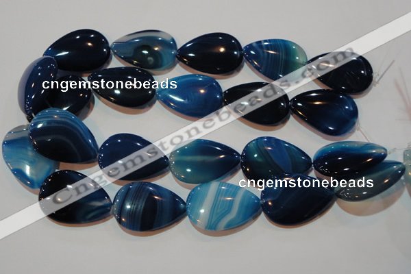 CAG3474 15.5 inches 25*35mm flat teardrop blue line agate beads