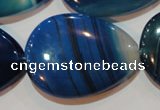 CAG3475 15.5 inches 30*40mm flat teardrop blue line agate beads