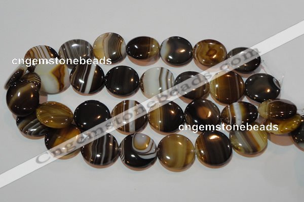 CAG3506 15.5 inches 25mm flat round brown line agate beads