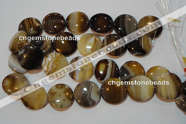 CAG3507 15.5 inches 30mm flat round brown line agate beads