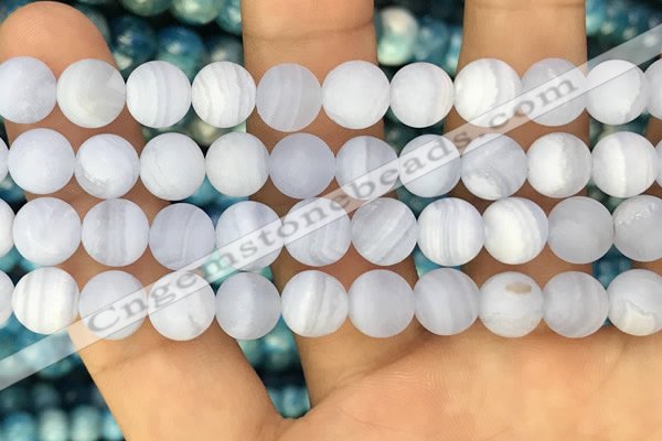 CAG3584 15.5 inches 10mm round matte blue lace agate beads