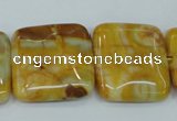 CAG3616 15.5 inches 25*25mm square yellow crazy lace agate beads