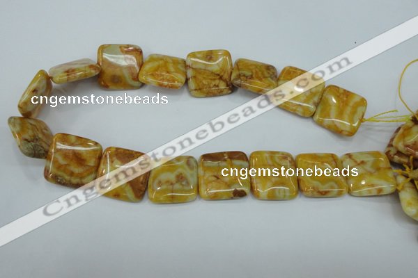 CAG3616 15.5 inches 25*25mm square yellow crazy lace agate beads