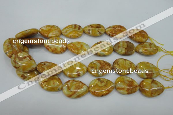 CAG3630 15.5 inches 22*30mm flat teardrop yellow crazy lace agate beads