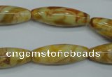 CAG3633 15.5 inches 10*30mm rice yellow crazy lace agate beads