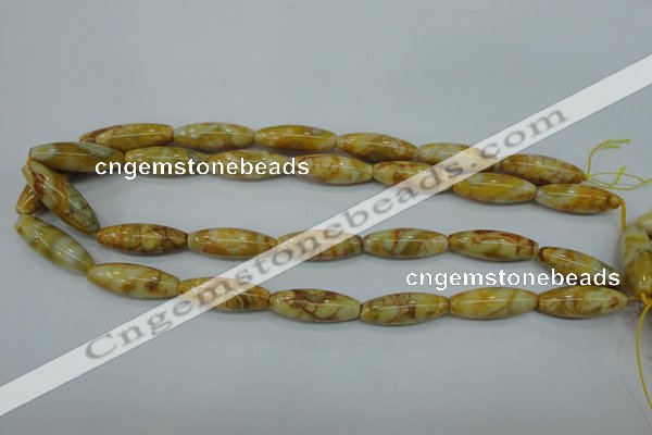 CAG3633 15.5 inches 10*30mm rice yellow crazy lace agate beads