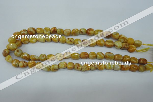 CAG3635 15.5 inches 10*12mm nuggets yellow crazy lace agate beads