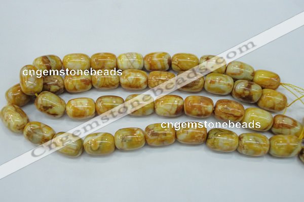 CAG3638 15.5 inches 15*20mm drum yellow crazy lace agate beads