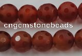 CAG3664 15.5 inches 14mm carved round matte red agate beads